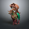 Game and Movie Fantasy Character Horned Horse Like Creature With Green Brown Plant Inspired Features
