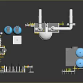 Commercial Industrial Equipment Setup With Piping System Control Panels And Storage Tanks