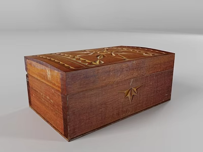 Decorative Wooden Box With Intricate Carved Patterns And Golden Accents 3d model