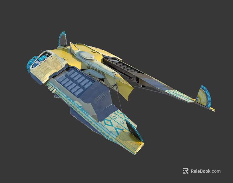 Futuristic Yellow And Blue Aircraft With Unique Wing Design And Solar Panels 3d model 