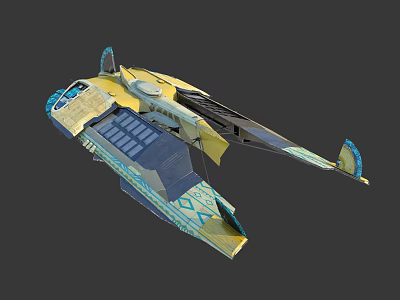 Futuristic Yellow And Blue Aircraft With Unique Wing Design And Solar Panels 3d model