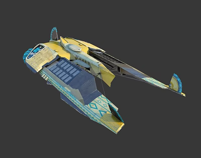 Futuristic Yellow And Blue Aircraft With Unique Wing Design And Solar Panels 3d model