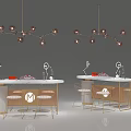 Elegant Modern Display Cabinet Design With Marble Countertop Metal Frame And Hanging Lights