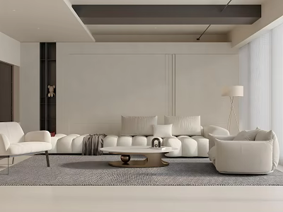 Modern Living Room Interior With White Sofa Coffee Table Floor Lamp And Soft Rug 3d model