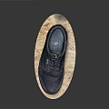 Dark Blue Casual Canvas Shoes Placed On Wooden Oval Tray For Daily Use