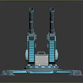 Futuristic Blue Mechanical Turret With Dual Barrels And Rotating Base