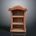 Wooden Storage Shelf with Curved Top Decorative Design and Three Tiered Shelves for Home Organizing