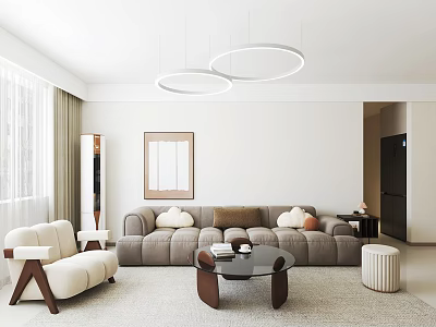 Modern Living Room Sofa Coffee Table Set With Armchair Area Rug And Ceiling Lights 3d model