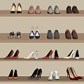 Various Stylish Shoes On Wooden Shelves Including Heels Flats And Loafers
