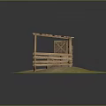 Rustic Wooden Shelter Structure With Barrels And Support Posts On Grass