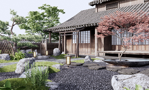 Japanese style courtyard Zen courtyard landscape 3d model