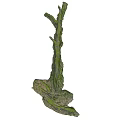 Long Rustic Stone Wood Decorative Structure Covered With Fresh Green Moss