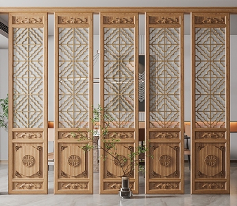 Chinese-style partition carved partition 3d model