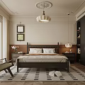 Elegant Modern Bedroom Interior Design With Bed Chandelier Decorative Ceiling And Patterned Rug 3d model