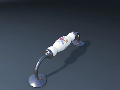 Stylish White Drawer Handle With Colorful Decorative Patterns And Metal Bases 3d model