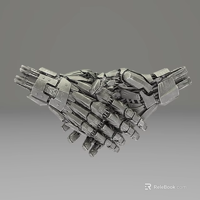 Mechanical Handshake Metal Sculpture With Intricate Structural Details And Artistic Design 3d model 
