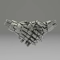 Mechanical Handshake Metal Sculpture With Intricate Structural Details And Artistic Design