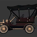 Vintage Car with Black Top Brown Body Gold Accents Spoked Wheels on Dark Reflective Surface