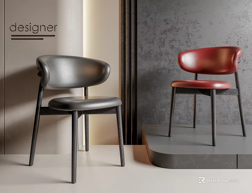 Modern Stylish Gray And Red Leather Dining Chairs For Home Interior 3d model 