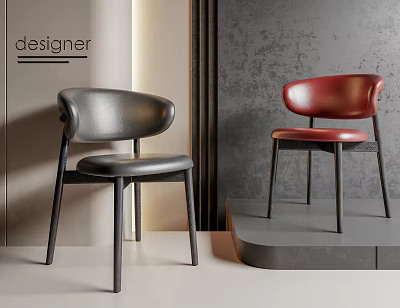 Modern Stylish Gray And Red Leather Dining Chairs For Home Interior 3d model
