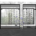 Modern Double Doors with Frosted Glass and Black Frames in Indoor Setting with Green Plant