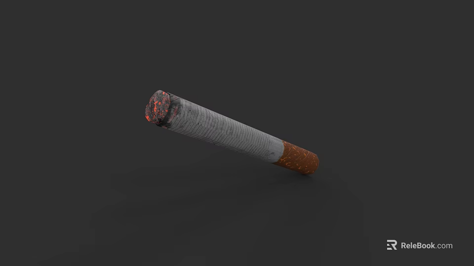 Realistic 3D Render of Lit Cigarette with Burning Tip Ash and Brown Filter 3d model 