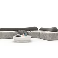 Modern Gray Soft Fabric L shaped Sofa Coffee Table Set With White Table Decorative Items