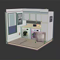 Modern Laundry Room Interior Design With Washing Machines Dryers Cabinets And Sink