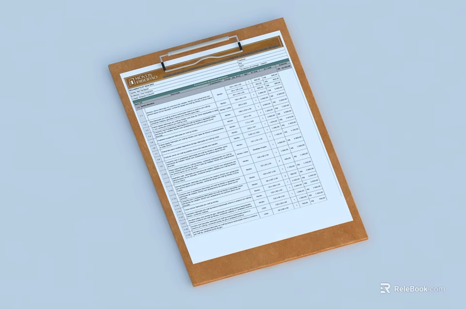 Brown Clipboard Holding Table With Text And Numbers On White Sheet 3d model 