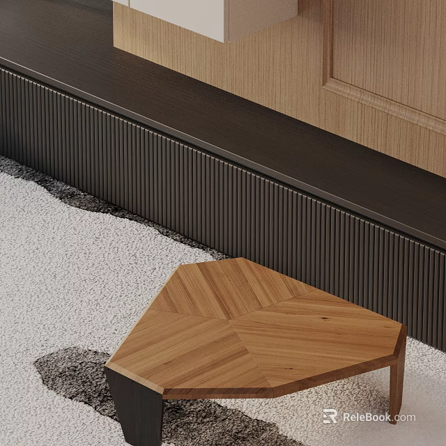 Modern Sofa and Coffee Table Set With Wooden Hexagonal Design And Soft Rug 3d model 