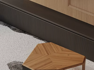 Modern Sofa and Coffee Table Set With Wooden Hexagonal Design And Soft Rug 3d model