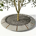 Concrete Tree Pit Design With Gravel Filling And Wooden Strips Around Tree Trunk