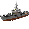 Warship Sailing On Calm Ocean Under Clear Sky With Gray Hull Red Bottom And Flags