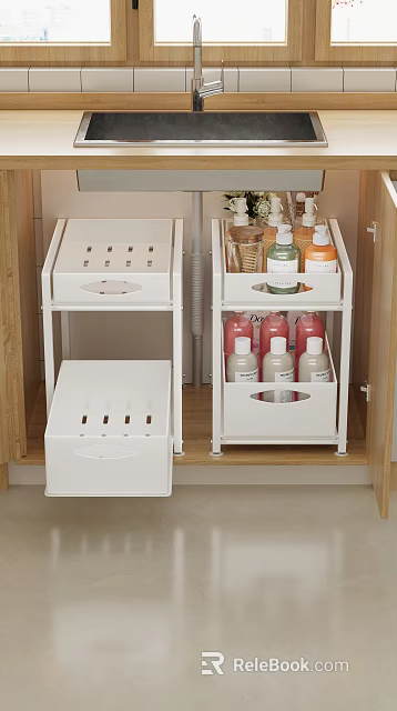 White Multi Tier Storage Organizer Set With Holed Drawers And Toiletries For Bathroom Wooden Cabinet 3d model 