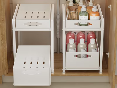 White Multi Tier Storage Organizer Set With Holed Drawers And Toiletries For Bathroom Wooden Cabinet 3d model