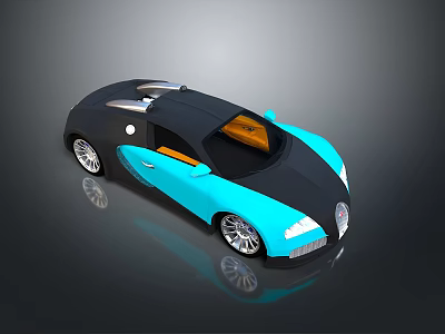 Luxury Blue And Black Sports Car With Streamlined Body Orange Interior Alloy Wheels 3d model