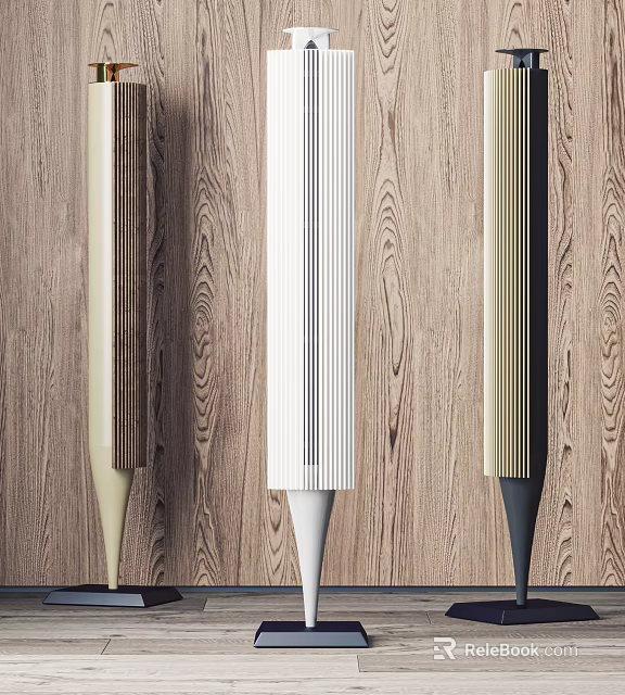 Stylish Audio Headphones And Speakers With Wooden Texture Vertical Stripes Design 3d model 