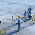 Construction Workers Surveying Construction Site Using Theodolites And Measuring Equipment On Level Ground 3d model