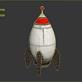 Vintage Decorative Rocket Model With White Body Red Top Brown Stand And Riveted Details
