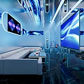 Hi Tech KTV Lounge With Blue Lighting Sofas And Large Screens 3d model