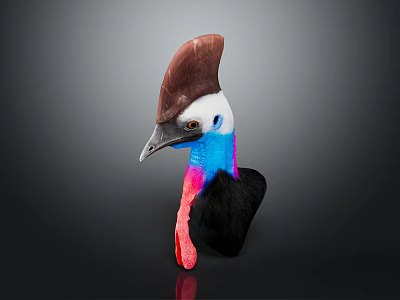 Cassowary Head Isolated With Brown Casque Blue And Red Neck On Dark Background 3d model