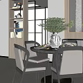 Elegant Modern Restaurant Interior With Dining Table Glass Vase And Green Plants