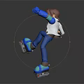3D Human Character With Brown Hair White Vest And Blue Roller Skates Skating