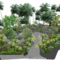 Park Landscape With Lush Greenery Nova Resort Stone Sign Stone Path Tall Trees And Ferns
