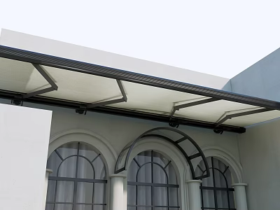 Modern Awning With Metal Frame Over Building Exterior Arched Windows Design 3d model