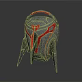 Sci Fi Character Mechanical Helmet Featuring Red Gray Design And Legged Support