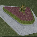 Landscaped Road Facility With White Base Purple Flowers Central Small Tree And Green Grass