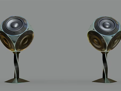 Pair of Modern Spherical Speakers With Unique Metal Stand And Base Design 3d model