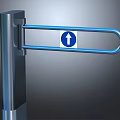Industrial Metal Turnstile With Blue Bar And Directional Arrow Sign For Access Control
