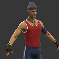 3D Character Model in Three Angles With Red Tank Top Blue Sweatpants Cap and Wristbands